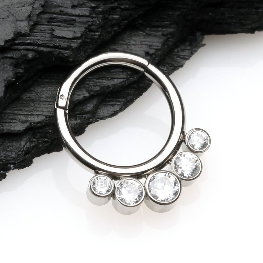 Implant Grade Titanium Quintuple Gem Sparkle Seamless Clicker Ring - 10mm